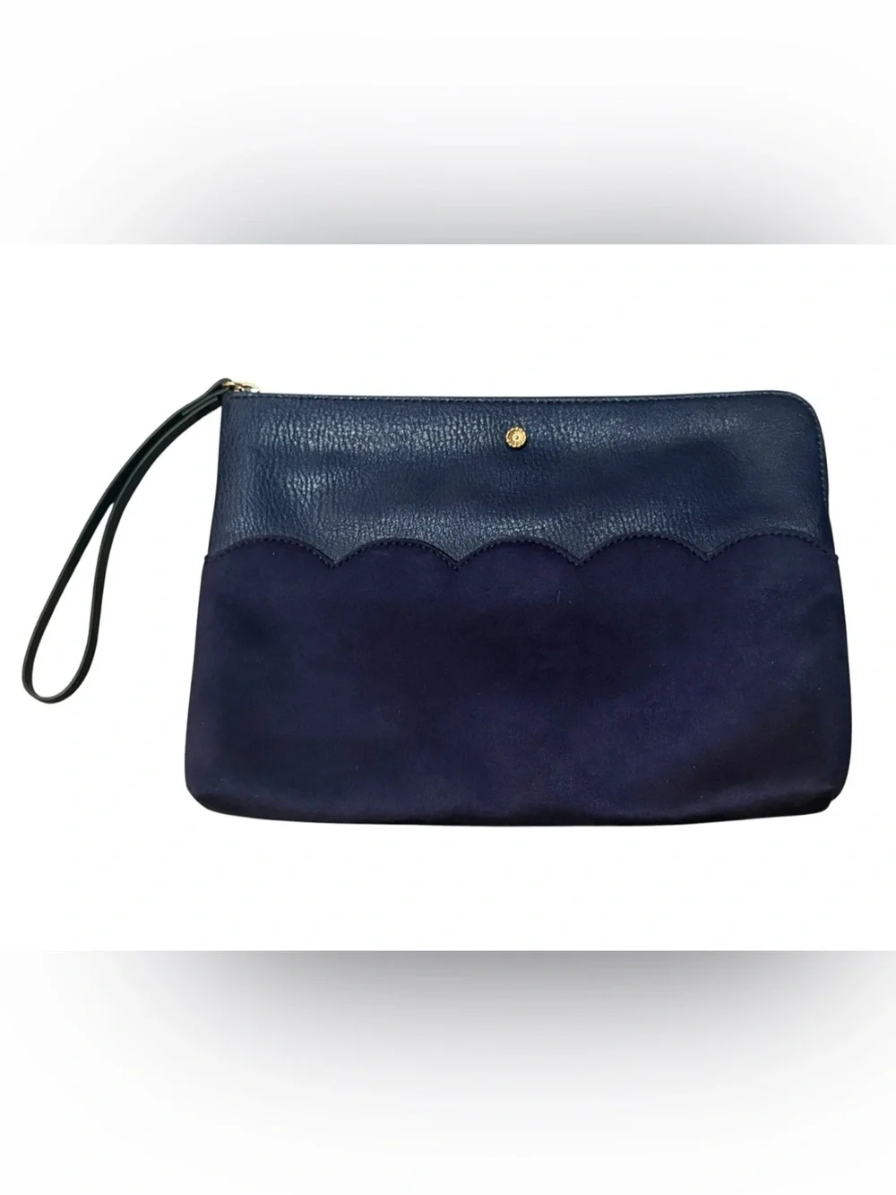 LC Lauren Conrad Collection Navy Blue Leather & Suede Scalloped Wristlet